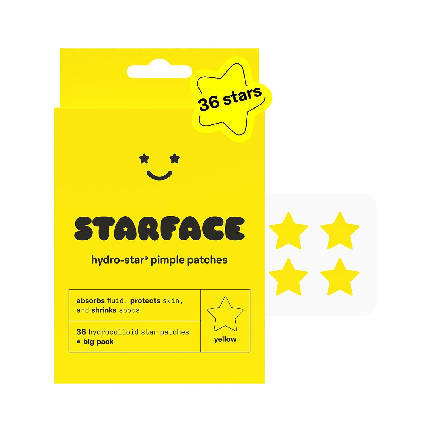 Starface Hydro-Star® Yellow Hydrocolloid Star-Shaped Pimple Patch, 96 ct