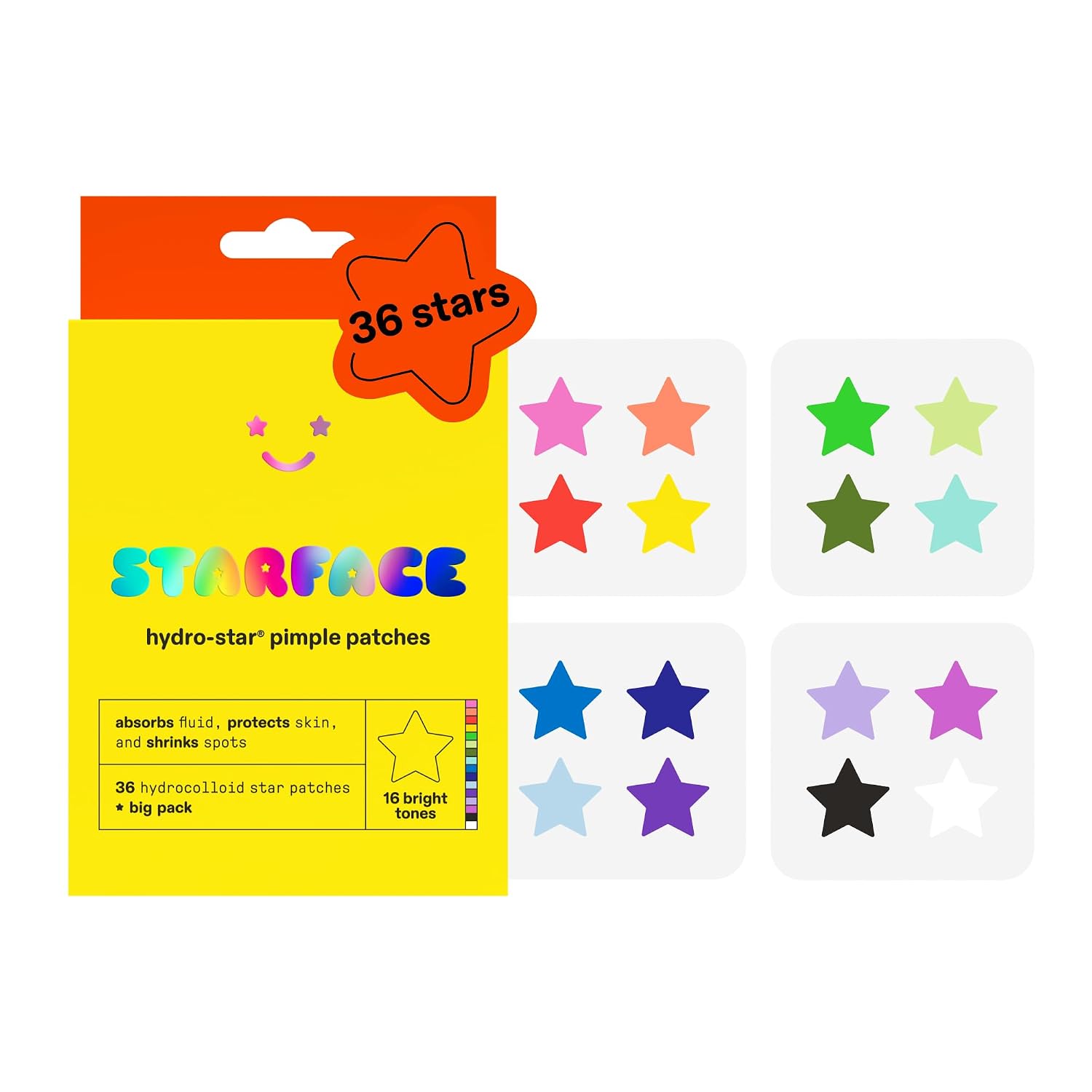 Starface Hydro-Star® Yellow Hydrocolloid Star-Shaped Pimple Patch, 96 ct