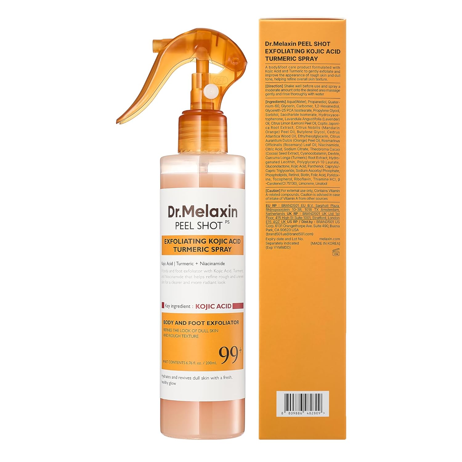 Dr.Melaxin Peel Shot Exfoliante Corporal con Ácido Kójico y Cúrcuma en Spray 200 ml