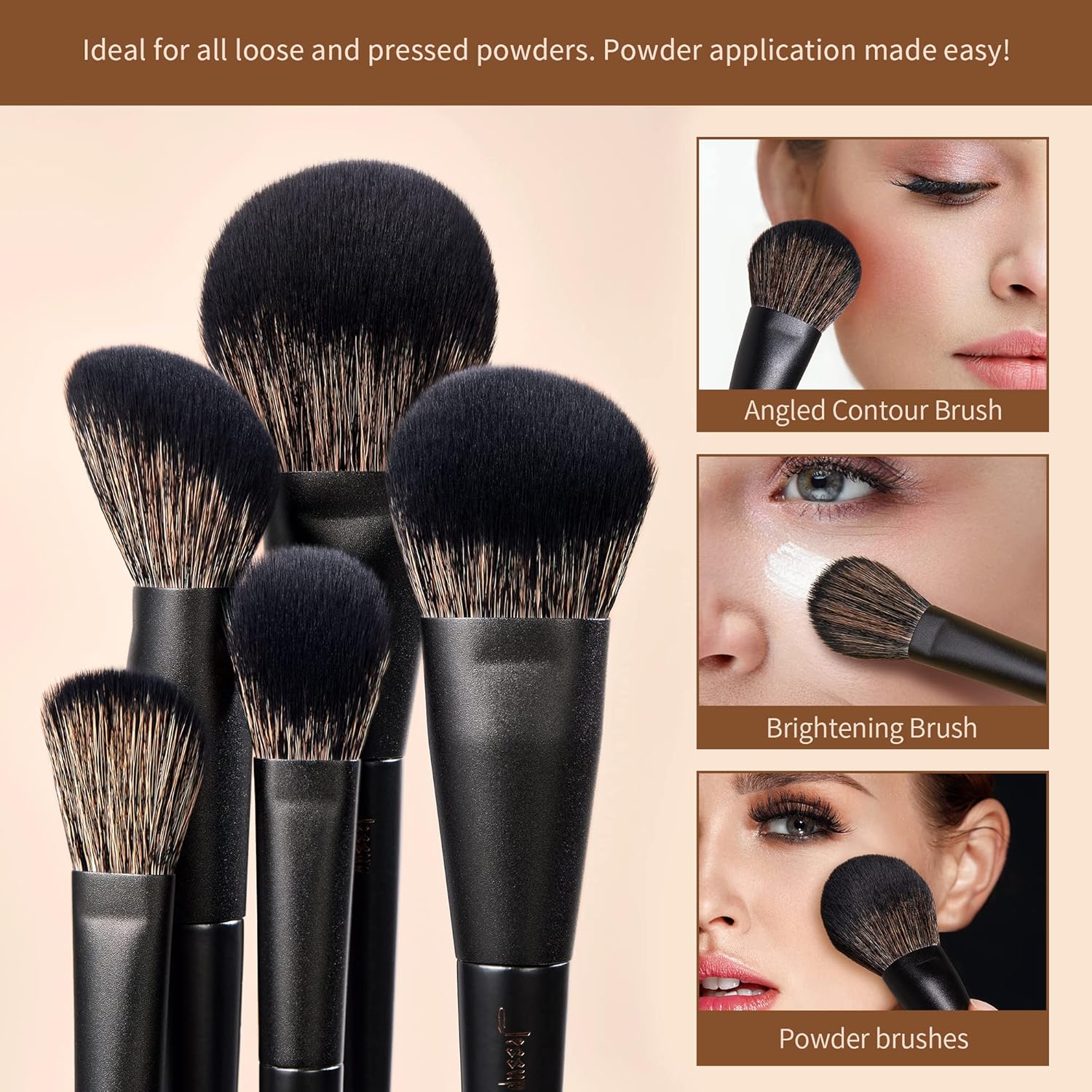 Jessup set de brochas de maquillaje Elegant black, 14 piezas