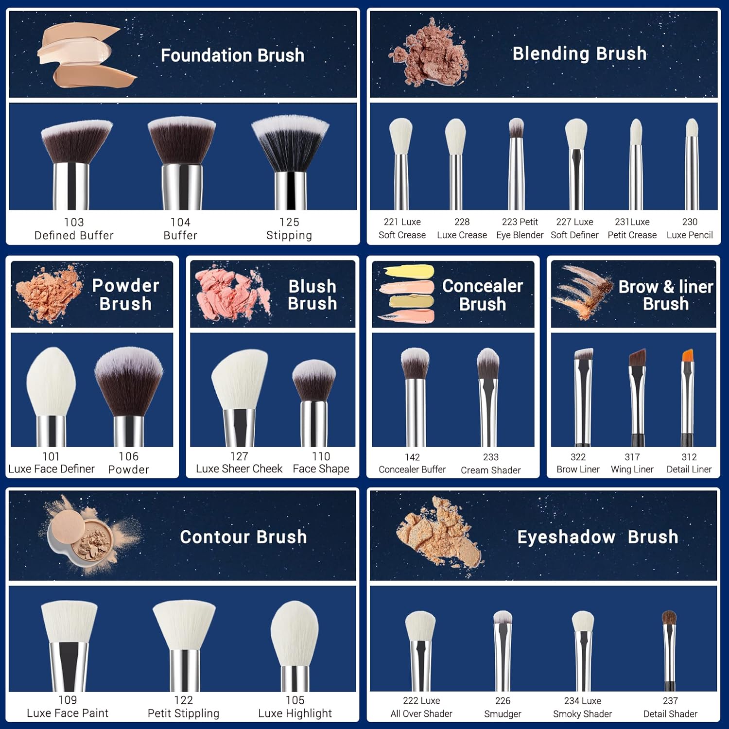 Jessup set de brochas de maquillaje, 25 piezas