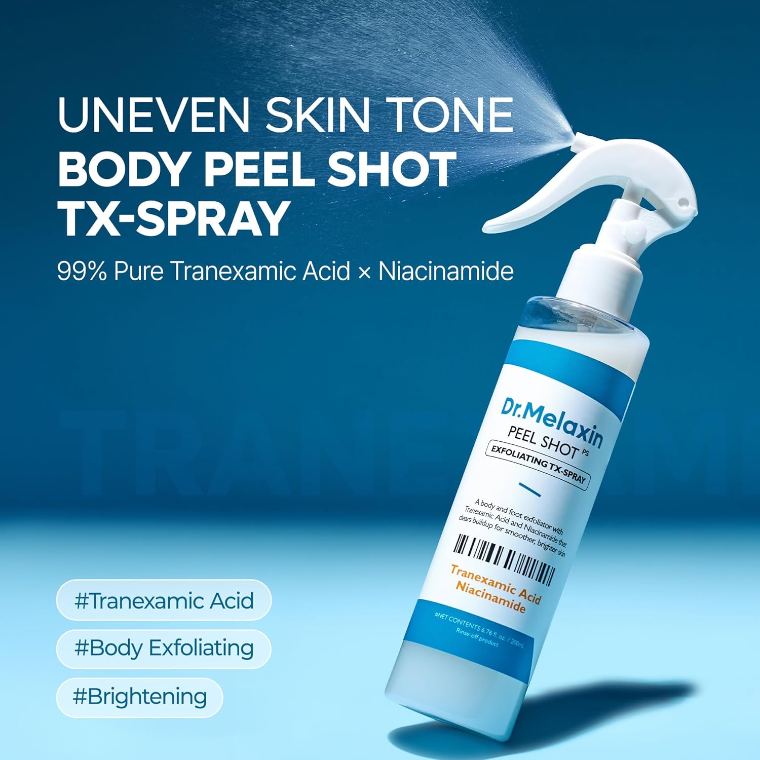 Dr.Melaxin Peel Shot Exfoliante TX-Spray 200 ml - 99 % de ácido tranexámico y niacinamida.