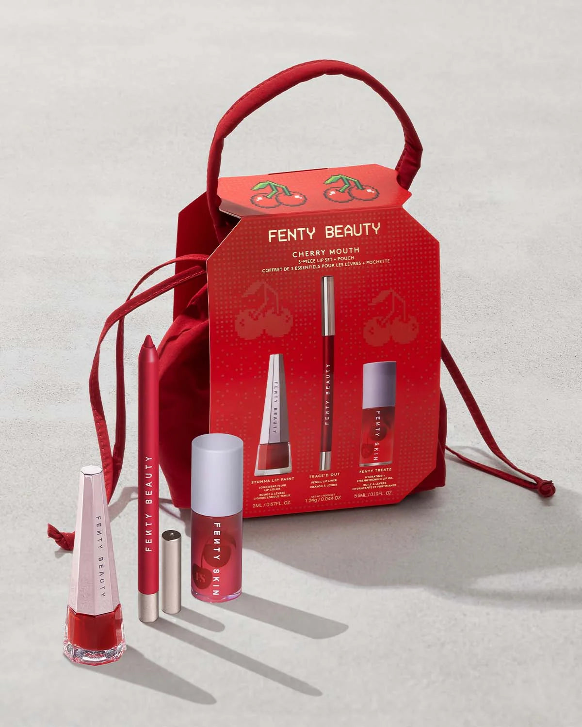FENTY BEAUTY Set de 3 piezas para labios Cherry Mouth + estuche