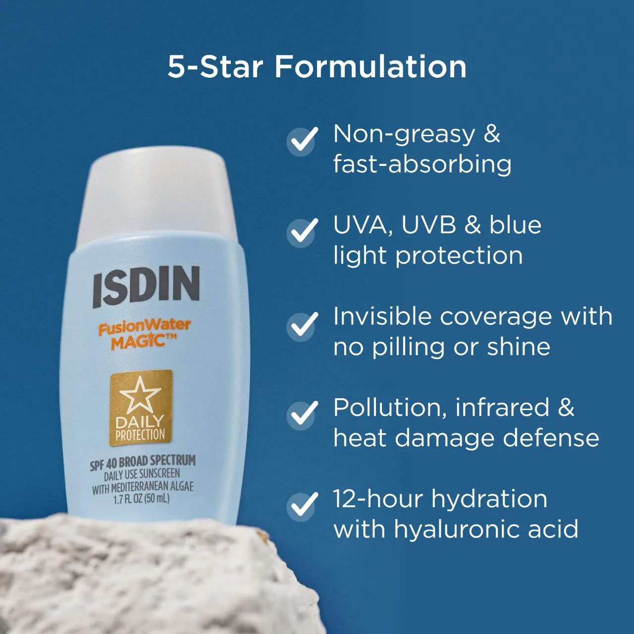ISDIN  Fusion Water Magic SPF 40 Sunscreen with Hyaluronic Acid and Vitamin E