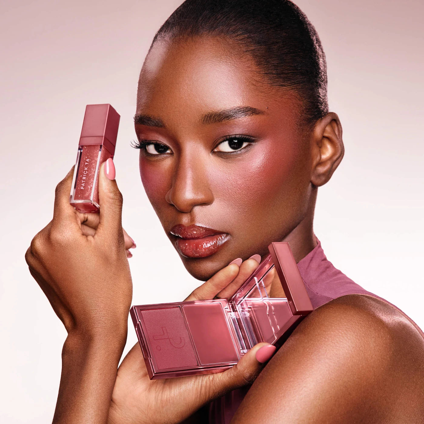 PATRICK TA  Patrick's Glow and Gloss Set: Major Headlines Blush Duo and Lip Gloss Makeup Gift Set