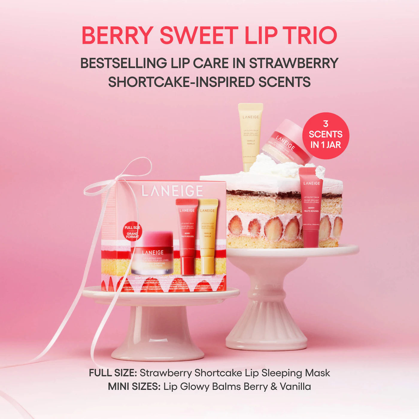 LANEIGE  Set de tres mini bálsamos labiales Berry Sweet