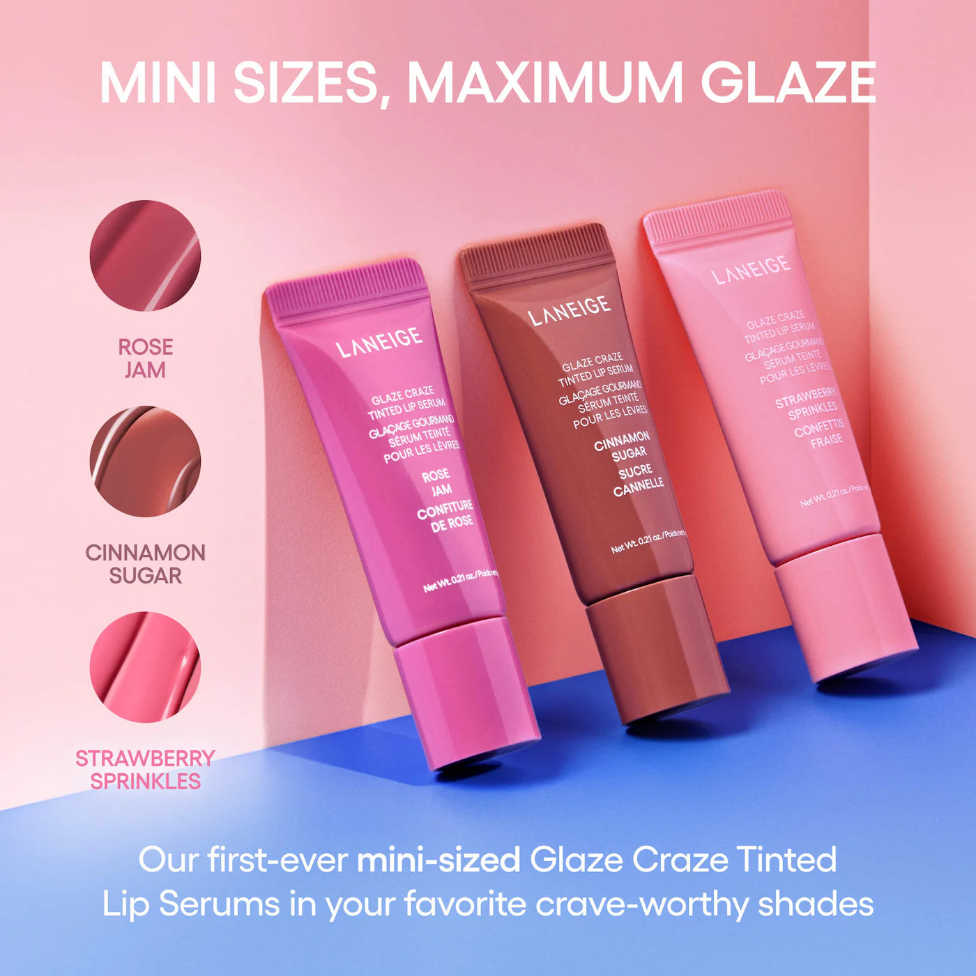 LANEIGE  Glassy Lip Minis 3 Pc. Glaze Craze Tinted Peptide Lip Serum Gift Set